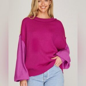 Women's Two-Tone Colorblock Pink Sweater